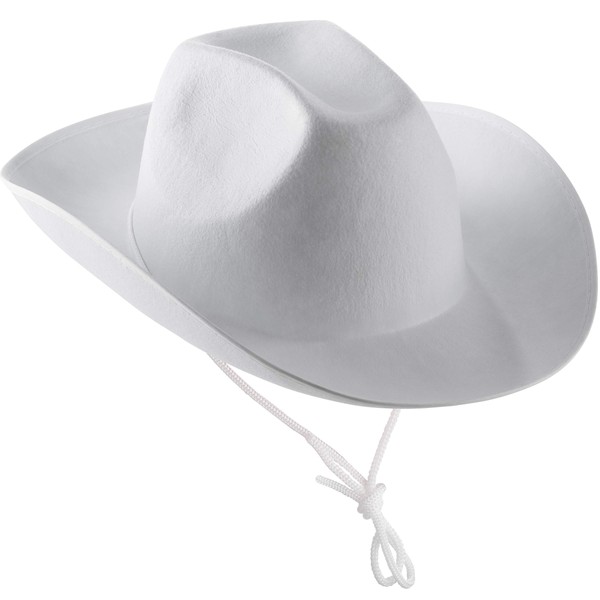 Bedwina White Cowgirl Hat - Felt Cowboy Hat with White Trim and Adjustable Neck-String, Fits Most Women and Girls for Bachelorette, Play Costume Accessories, Themed Party or Dress-Up