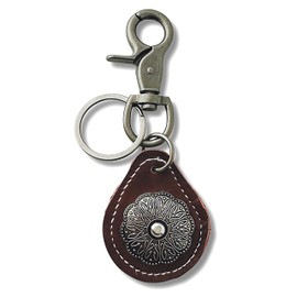 Evenchae Leather Keychain with Heavy Duty Clip - Ornate Concho Medallion - Drawstring Bag - 4.5 in Long (Brown & Silver)