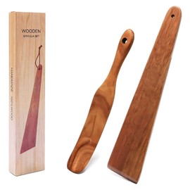 ANMIOU 12 Inch Teak Wooden Spatula Small Wood Flipper Egg Scraper Kitchen Cooking Tool Multipurpose Wood Utensil Set of 2
