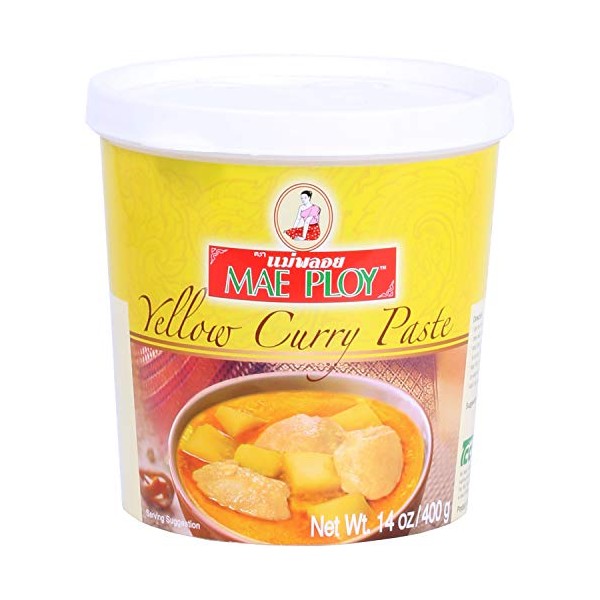 Mae Ploy Thai Yellow Curry Paste for Restaurant-Quality Curries, Aromatic Blend of Herbs, Spices & Shrimp Paste, No MSG, Preservatives or Artificial Coloring (14oz Tub)