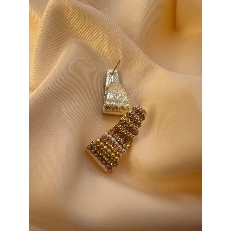 WeienWeier - Aretes Trapecio Cadenas Diamantes Cafés Diseño Coreano (1pz)