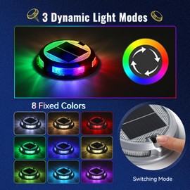 Solar Driveway Lights Outdoor 16 Pack, RGB Colors Solar Deck Dock Lights Outdoor Waterproof IP68, 3 Dynamic Light Modes Driveway Marker for Warning Stair, Boat Dock, Step, Walkway, Patio Decor