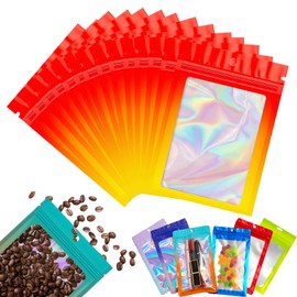 Red Yellow Foil Ziplock Bags Small Smell Proof Bag Mylar Bags Holographic Packaging Bags,50pcs 12x18cm Resealable Storage Pouches Grip Seal Bag Clear Plastic Bags for Food Storage,Jewelry,Electronics
