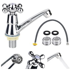 Bathroom Single Cold Water Tap Bathroom Sink Modern Washbasin Tap Chrome Bathroom Taps Sink Cold Water Tap Sink with 60 cm Connection Hose Tap for Bathroom Sink