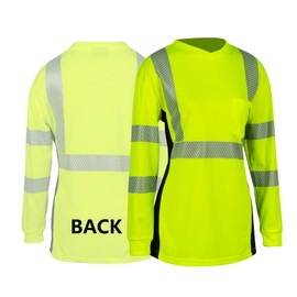QELIN Hi Vis Shirts for Women Reflective ANSI Class 2 Safety Long Sleeve High Visibility Construction Work T Shirts,1 PACK