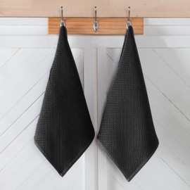 Elegant Comfort 100% Turkish Cotton 12-Pack Waffle Premium Kitchen Towels - Quick Drying and Super Absorbent Kitchen Dishcloth Towels, Ultra Soft Multi-Purpose Cleaning Towels, 13 x 13, Black