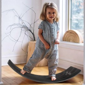 SAYONEYES Wooden Wobble Balance Board Enhance Balance  Coordination for All Ages - Dark Grey