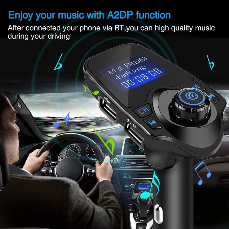 KIMISS Car Bluetooth FM Transmitter, T11 Bluetooth Wireless Handsfree MP3