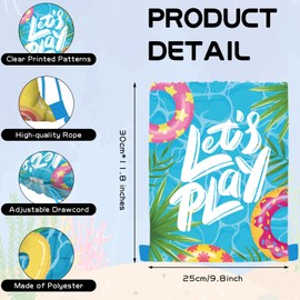 KERINGO 16 PCS Pool Party Bags Drawstring String Bag Backpack Goody Favor Gift Bags Beach Shark Tropical Theme Party Supplies for Summer Pool