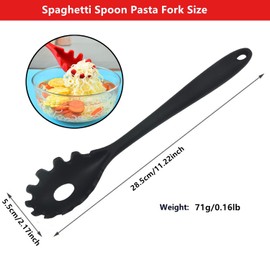 JXJYZLN Spaghetti Spoon Pasta Fork,Silicone Pasta Fork,11.2 inch Spaghetti Strainer Kitchen High Heat Resistant Noodle Spoon Server,Food Grade Pasta Spoon with Stainless Steel Handle,BPA Free (Black)
