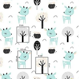 100 x 160 cm Deer 100% Cotton Fabric Children Sold by the Metre Craft Sewing Fabric (Deer Hedgehog White Mint Pink, 100 x 160 cm (11.99/m))