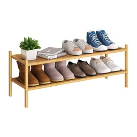 BMOSU 2-Tier Bamboo Extended Shoe Rack Premium Stackable Shoe Shelf Storage Organizer for Hallway Closet Living Room Entryway Organizer(Natural)