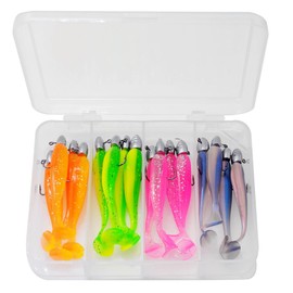 FOLANDO 16pcs Fishing Soft Lures kit, Fishing Weights Jig Heads Hooks Fishing Lures Fishing Baits Plastic Baits Kit for Fishing Trout Redfish Saltwater/Freshwater 5cm3g GDE-31