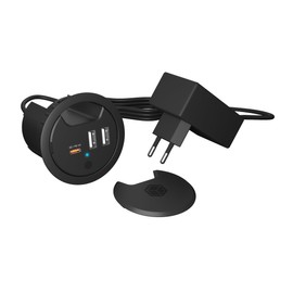 ICY BOX IB-HUB1407 3-Port Desktop Charger, 2 x USB-A & 1 x USB-C, for 60 mm Holes, Device is for Charging Only, Black