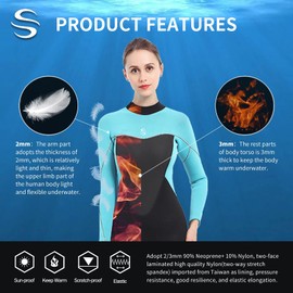 Dizokizo 3mm Wetsuit Women Neoprene Long Sleeves Full Wetsuit for Diving Surfing Kayaking Snorkeling