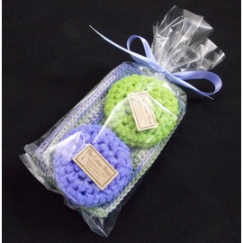 Purple and Green Kitchen Gift Set, 2 Nylon Scrubbies and 4 Cotton Dishcloths 4 inch x 7 inch Cloths