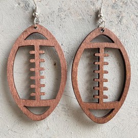 Hollow Football Wooden Dangle Earrings Football Shape Wood Earrings Teardrop Wood Football Drop Earrings Game Day Sport Team Fans Jewelry- 01