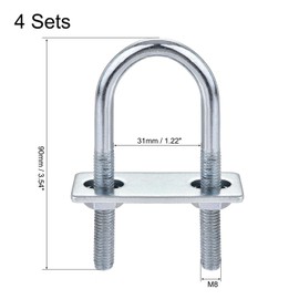 TA-VIGOR 4 sets M8 Round U-Bolts, 31mm Inner Width 90mm Length Steel U-Bolts with Nut, Plate for Attaching Piping Conduit Cable Tube Brackets Boat Trailer
