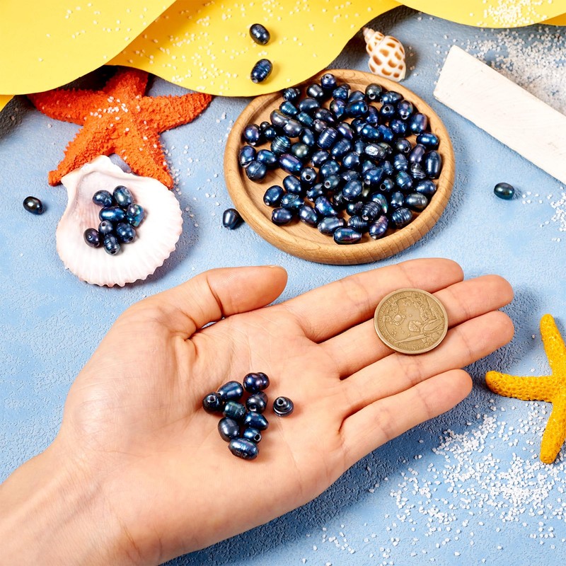 Beadthoven 100pcs Black Natural Freshwater Cultured Pearl Beads 1.8mm Hole