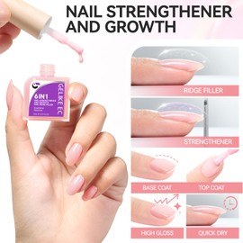 Gelike ec Nagelhärter Wachstums Nagel Rillenfüller: 6 in 1 Sheer Pink Nagelverstärker Reparatur für Dünne Beschädigte und Brüchige Nägel