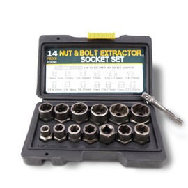 Rierousy 14-piece nut remover set, screw extractor set with hex adapter, nut breaker, nut puller tool set for removing damaged screws, bolts and nuts