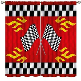 XBDDZSW - Cortinas de coche de carreras para niños, diseño de bandera de coche de carreras, diseño de bandera a cuadros, para niños, recámara, sala de estar, cortinas de 42 x 45 pulgadas