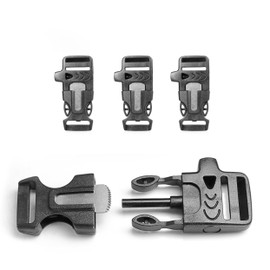 Ganzoo Plastic Click Fastener, Set of 3, 3/4 Inch Clip Clasp/Buckle with Signal Whistle and Fire Starter / Buckle for Paracord Bracelets, Colour: Black