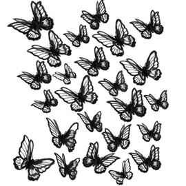 20 parches de mariposa de 2 tamaños con encaje de mariposa, bordado de doble capa, mariposa, organza para boda, vestido de novia, costura, manualidades, ropa, pelo (negro)