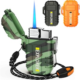 Torch Lighter, Refillable Butane Windproof Outdoor Gas With Adjustable Jet Flame, for Fireplace Fireworks Grill Camping BBQ, Gifts for Men - Camouflage (Without Gas)