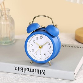 YYDS 大音量 うるさい 爆音 目覚まし時計 アナログ 置き時計 おしゃれ 振動 目覚まし アラーム 大音量 ベル 絶対起きる時計 ベル音 常夜灯付き 静音 連続秒針 電池別売 双鈴 ツインベル 子供用 室用及び装飾品に マリンブルー