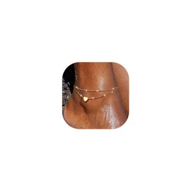 Anklet for Women Silver 925 Gold Anklet for Women Double Heart Beads Plate Twist Infinity Anklet Waterproof Adjustable Anklet Layered Summer Beach Foot Jewellery Gift