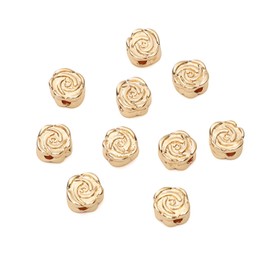 18K Real Gold Plated Non-Tarnish Rose Flower Spacer Beads 6.5x4mm 10pcs Hole 1.7mm for Jewelry Making