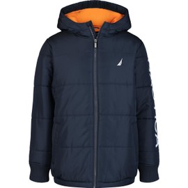 Nautica Boys' Heavyweight Hooded Bubble Jacket with Polar Fleece Lining, New Sport Navy, 6