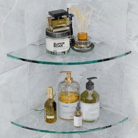 AlaKong 2 Sets Glass Shower Shelves - Corner Shower Shelf Organizer for Soap & Shampoo, Adhesive Bathroom Shelf, No Drilling