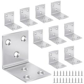 Yeepeo 10 Pcs Angle Brackets 40×40×40mm, Stainless Steel Corner Brackets Metal Brackets Right Angle 90 Degree L Bracket with 60 Screws, Heavy Duty Corner Brace for Wood Furniture Fixation