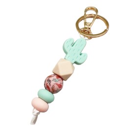 Phamines Silicone Beaded Wristlet Bracelet Keychain, Cute Cactus Beaded Bangle Elastic Keys Ring Holder Chains for Women Gift (Cactus Keychain)