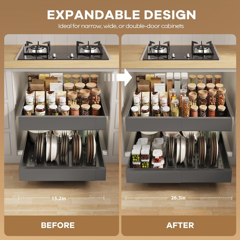Seinloes 2 Pack Pull out Cabinet Organizer 21" Deep With