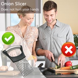 Stainless Steel Onion Holder for Slicing, Onion Slicer Holder Lemon Slicer Vegetable Cutter, Kitchen Chopper Slicing Assistant Tool for Potato Tomato Cucumber Avocados Fruits Eggs Meat