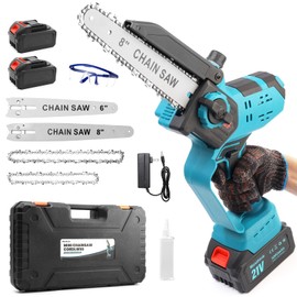 21V Brushless Mini Chainsaw Cordless, 8-Inch & 6-Inch Electric Chainsaw, 2 x 3000mAh Battery Powered Chain Saw, Portable Handheld Saw for Tree Trimming, Wood Cutting, Gardening Tool Gift for Men