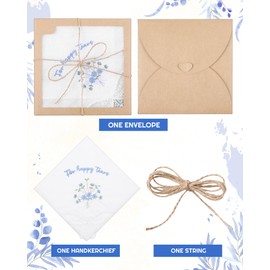 Kinlop 6 Set Embroidered Wedding Handkerchiefs, 11"x11" Happy Tears Handkerchiefs with Lace, Mother of The Bride Gifts Something Blue Gift for Bride Mother father Hankie Blue Tissue for Party Wedding