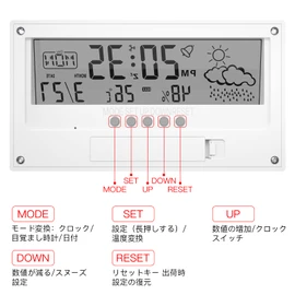 Leafutt Clock, Table Clock, Alarm Clock, Digital Calendar, Snooze, Date, Humidity, Temperature, Day Display, Japanese Instruction Manual Included, Gift