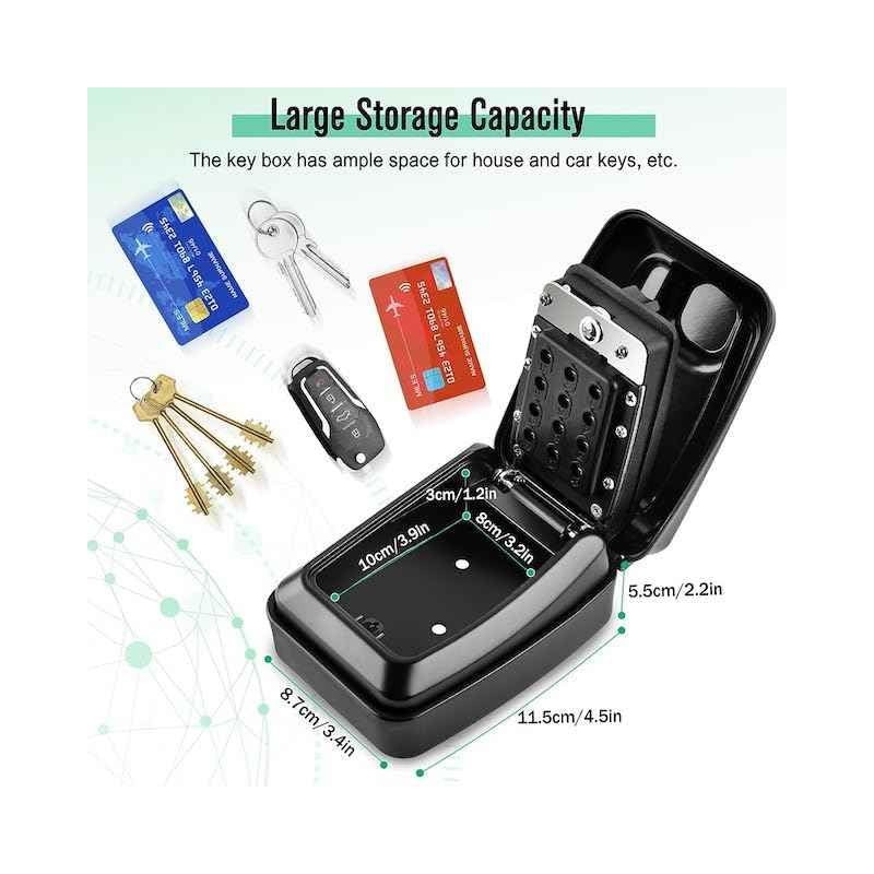 Key Lock Box, Wall Mounted Key Storage Box with 12-Digit