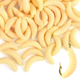 200 Pcs Rubber Maggots Fishing Bait Bass Fake Worms for Fishing, Soft Maggot Baits Fake Worms for Fishing Bass Realistic Fishing Lure Bread Worm, Plastic False Wax Worm for Freshwater Ice Lure Fishing