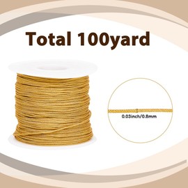 SUNNYCLUE 100 Yards/91M Gold Nylon Thread Jewelry Cording 0.8mm Satin Rattail Macrame Trim Knitting Sewing Rope String with Plastic Spool for Making Friendship Bracelet Necklace DIY Craft Findings