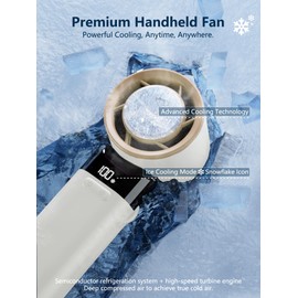 BFGUCTW Portable Handheld Fan Turbo, High Speed Cooling Mini Fan Handheld, Digital Display,Portable Cold Air for Makeup, Travel, Camping, Outdoor Use,Gifts for Women (Beige)