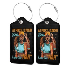 2 Pack African American Girl Luggage Tags for Suitcases Women Bag Tags for Luggage with Waterproof Suitcase Tags Privacy Cover Name ID Label Steel Loop for Travel Bag Suitcase