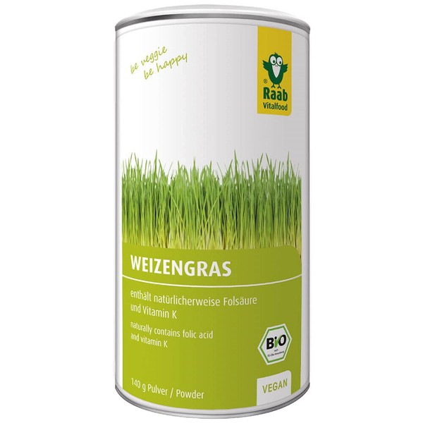 Raab Vitalfood Organic Wheatgrass Powder with Folic Acid & Vitamin K, Perfect for Smoothies & Shakes, Vegan, Gluten Free, 1 x 140 g Pack