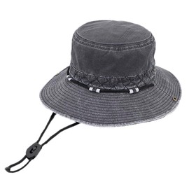 Awlsyj Mens Womens Sun Bucket Hat Wide Brim Fishing Hat Safari Hat Foldable Boonie Cap Outdoor UV Protection Beach Travel Fishing Hiking Hat (Washed Dark Grey (one Side Wearable))