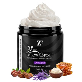 ZF 100% Tallow de carne de res alimentada con pasto para el cuidado de la piel, cara y cuerpo, loción orgánica natural, hidratante batida para pieles sensibles, 4 onzas líquidas (lavanda)