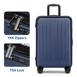 KYME 24 Inch Checked Luggage, Medium Hard Shell Suitcase with TSA Lock, Double Spinner Wheels, Durable PC+ABS, Navy